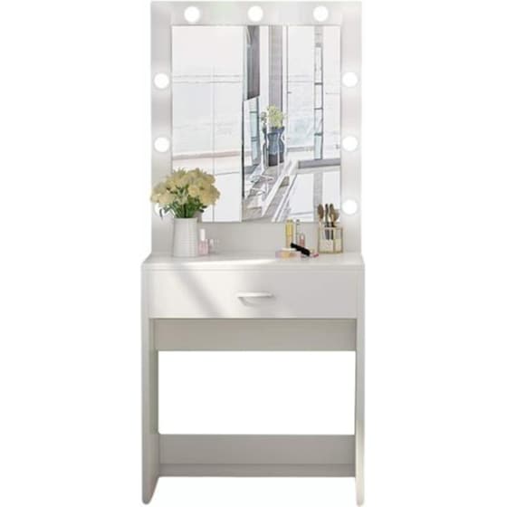 Έπιπλο Make up NextDeco με Καθρέφτη και LED Φωτισμό Ξύλινο 150x60x40 cm - Λευκό image 0