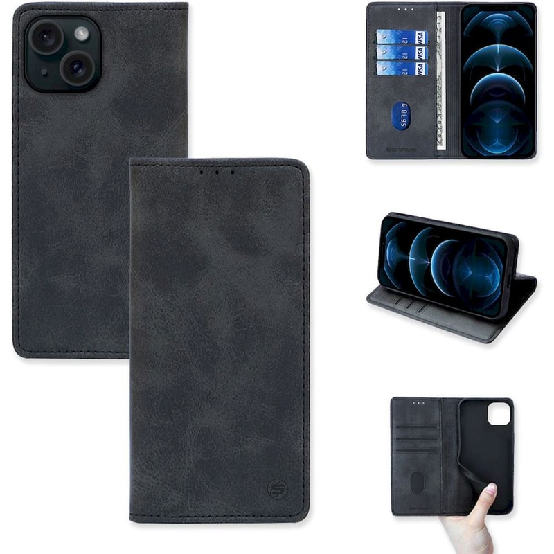 Θήκη Apple iPhone 15 - Sonique Vintage Magnet Book - Μαύρο