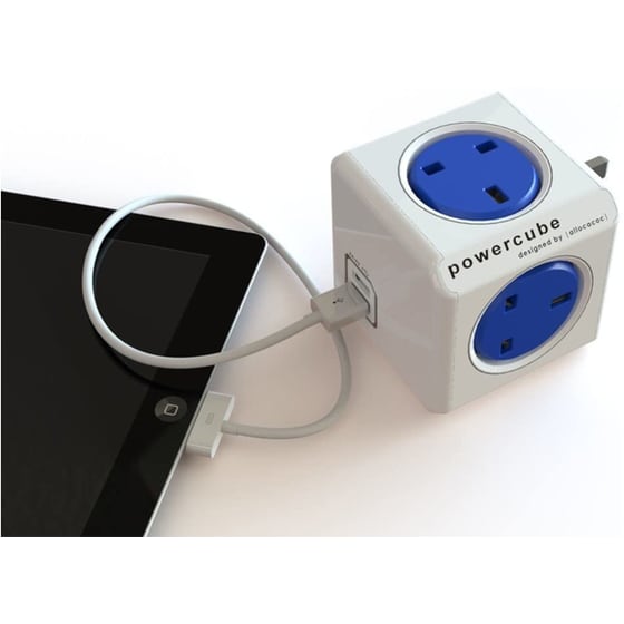 Πολύπριζο Allocacoc Powercube Extended 4 Θέσεων UK με 2 Usb - Λευκό/Μπλε image 2
