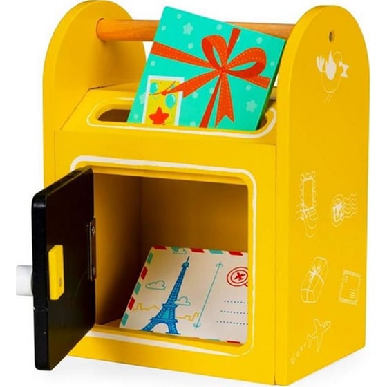 Ξύλινο Παιδικό Ecotoys  2623 Γραμματοκιβώτιο Με Μαυροπίνακα, Κιμωλίες & Καρτ Ποστάλ - 18.5x12x24 cm image 1