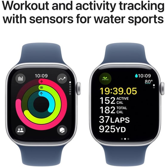 Apple Watch Series 10 GPS 46mm Silver Aluminium Case with Denim Sport Band - S/M image 3