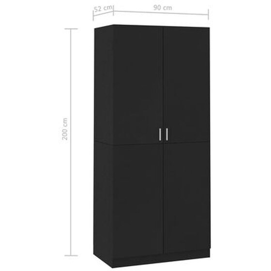 Δίφυλλη Ντουλάπα Vidaxl Από Μοριοσανίδα 90x52x200cm - Μαύρο image 5