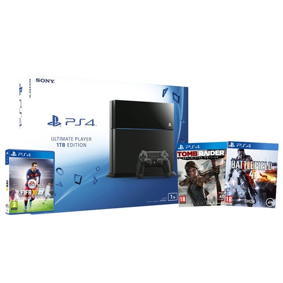 Sony PlayStation 4 - 1TB & FIFA 16 & Battlefield 4 & Tomb Raider image 0