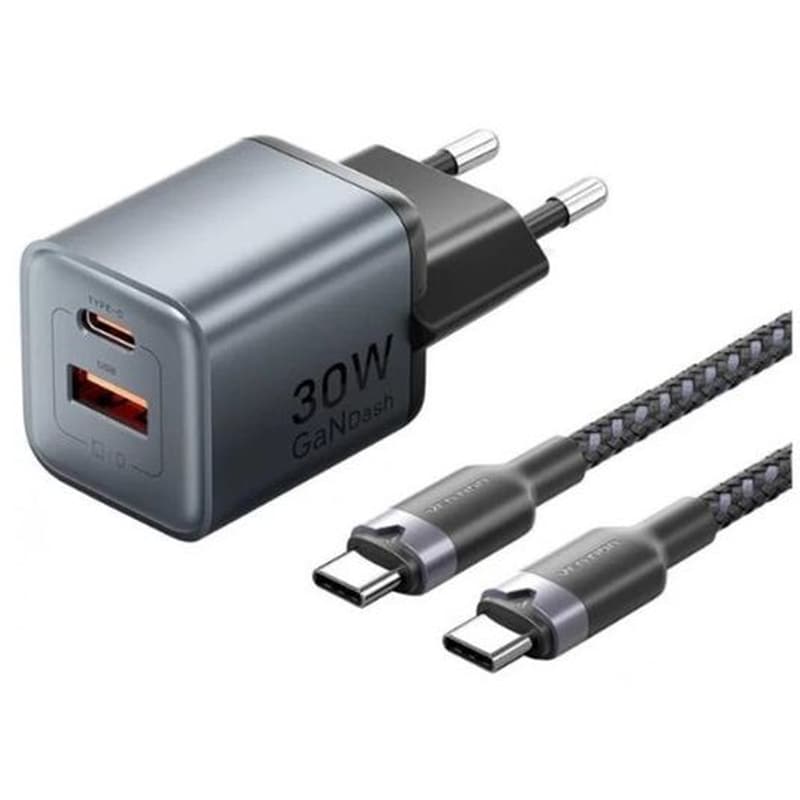 Φορτιστής Πρίζας Vention TZ-FEWH0-EU GAN USB-C/USB-A 30W - Γκρι