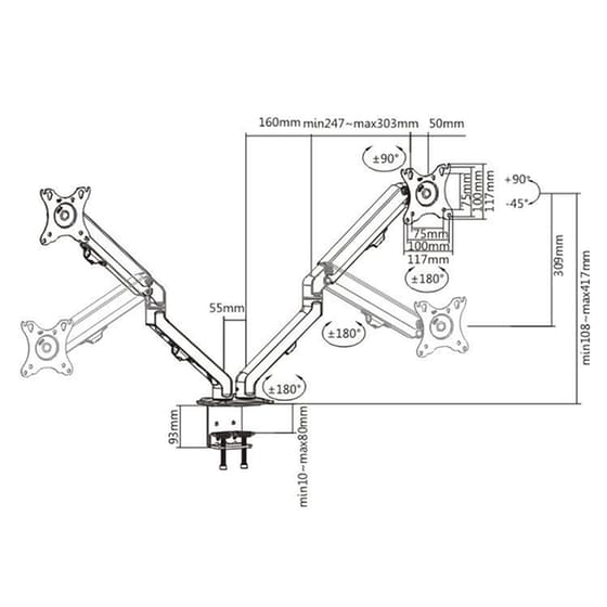 Brateck Βάση Γραφείου Ldt45-c024 Για 2 Οθόνες 17"-27", Έως 7kg Ανά Οθόνη image 6