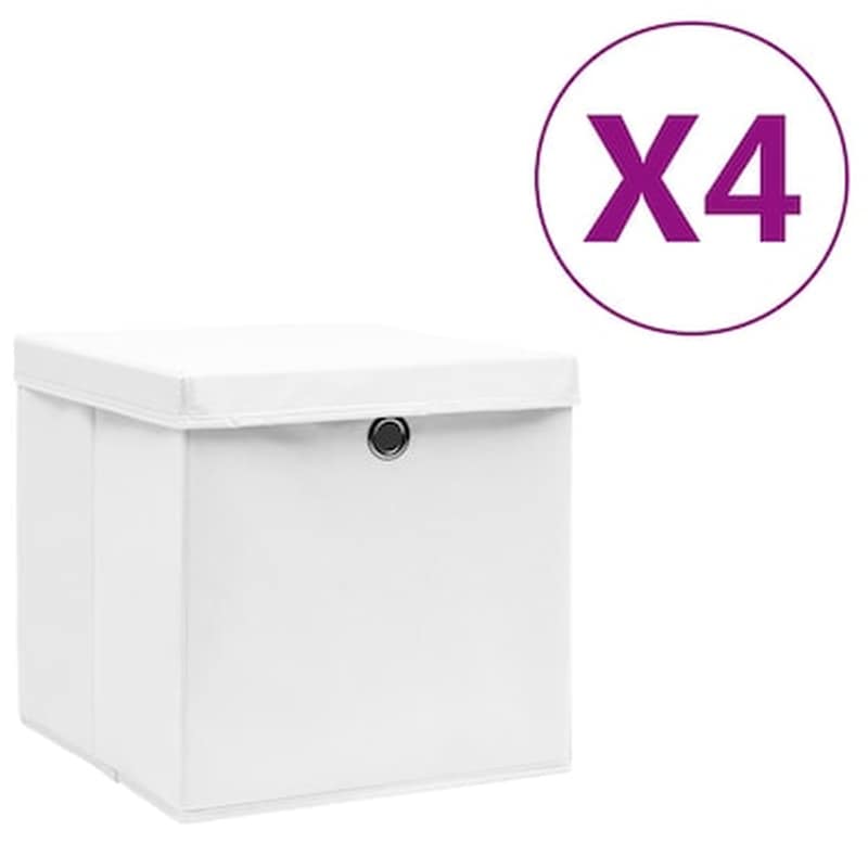 VIDAXL Κουτιά Αποθήκευσης Vidaxl Σετ 4 Τμχ Με Καπάκια από Ύφασμα 28x28x28 cm - Λευκά
