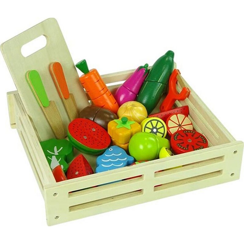 Παιχνίδι Aria Trade Καφάσι Με Φρούτα, Λαχανικά Εργαλεία Κοπής – 29x24x7 cm