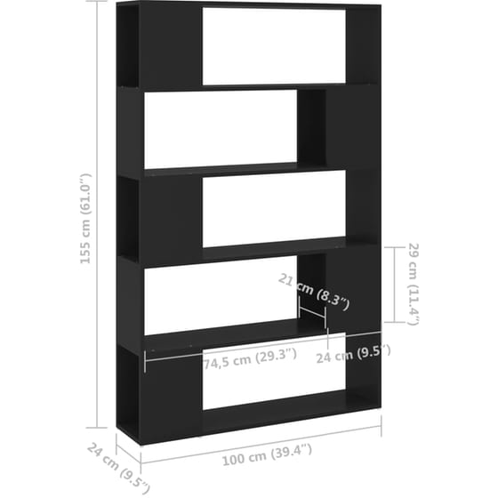 Ραφιέρα VidaXL από Μοριοσανίδα 100x24x155 cm - Μαύρο image 6