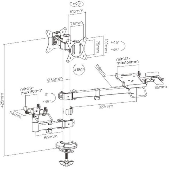 Brateck Pos Mounting Solution Βάση Γραφείου για 2 Οθόνες έως 32" με Βραχίονα image 7