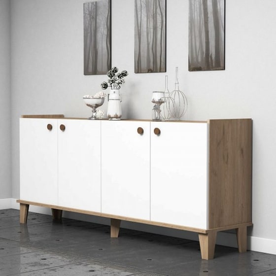 Μπουφές 24Mall Famiglia Oak από Μοριοσανίδα 180x41x77.8 cm - Λευκός/Καφέ image 1