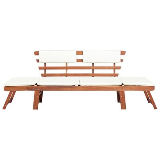 Παγκάκι Κήπου 2 Σε 1 VidaXL με Μαξιλάρια από Μασίφ Ξύλο Ακακίας 153-190x68x74 cm - Κρεμ image 2