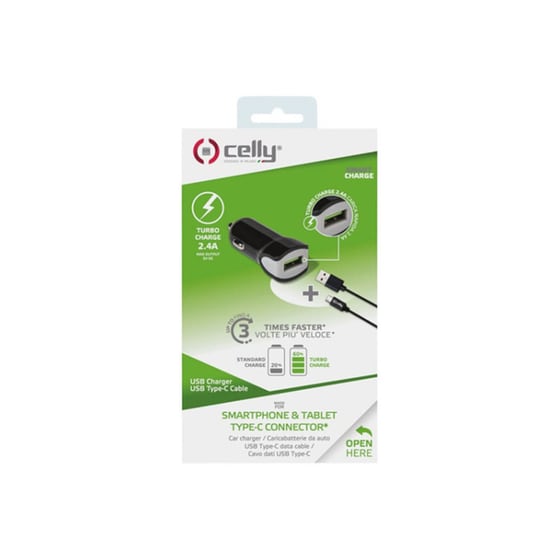 Φορτιστής Αυτοκινήτου Celly USB-A με Καλώδιο USB-C 1m - Μαύρο image 1