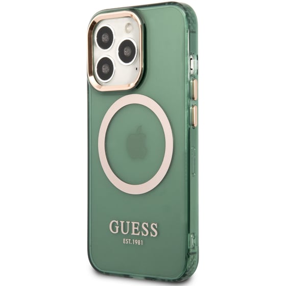 Θήκη Apple iPhone 15 - Guess Gold Outline Translucent Magsafe Hard Case - Χακί image 5
