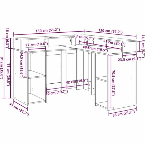 Γραφείο VidaXL από Επεξεργασμένο Ξύλο 130x130x91 cm - Μαύρη Οξιά image 11