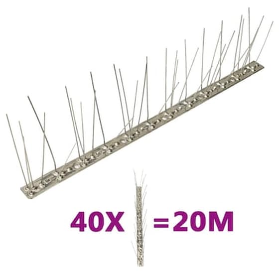 Vidaxl Απωθητικές Ακίδες Περιστεριών 5 Σειρών Σετ 40 20 Μ. Αν.ατσάλι image 1