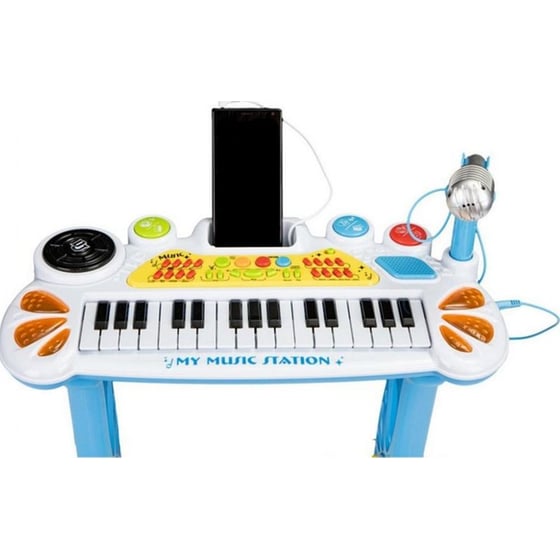 Ecotoys Παιδικό Πιάνο Με Σκαμπό Και Μικρόφωνο Μπλε image 1