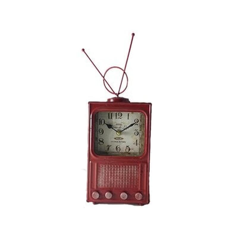 Διακοσμητικό Μεταλλικό Vintage Ρολόι Ραδιόφωνο 13x7x27cm Κόκκινο