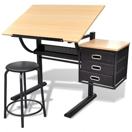 Γραφείο Σχεδίασης VidaXL με Σκαμπό από MDF 119.5x60cm - Φυσικό/Μαύρο