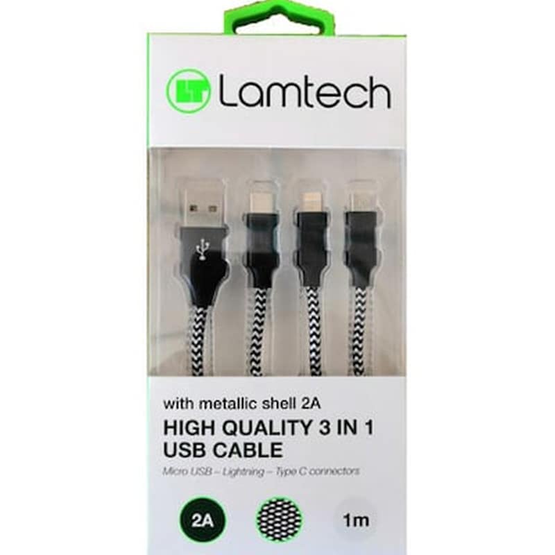 LAMTECH Καλώδιο Lamtech USB-A Male σε Lightning / Type-C / micro USB Male - 1m