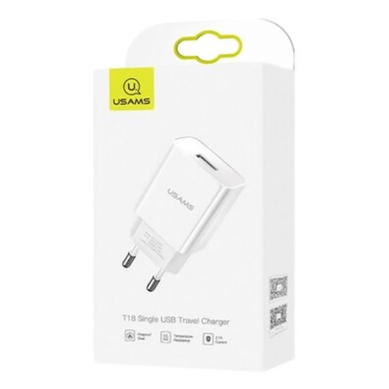 Φορτιστής Πρίζας Usams T18 Usb 2.1A - White image 2