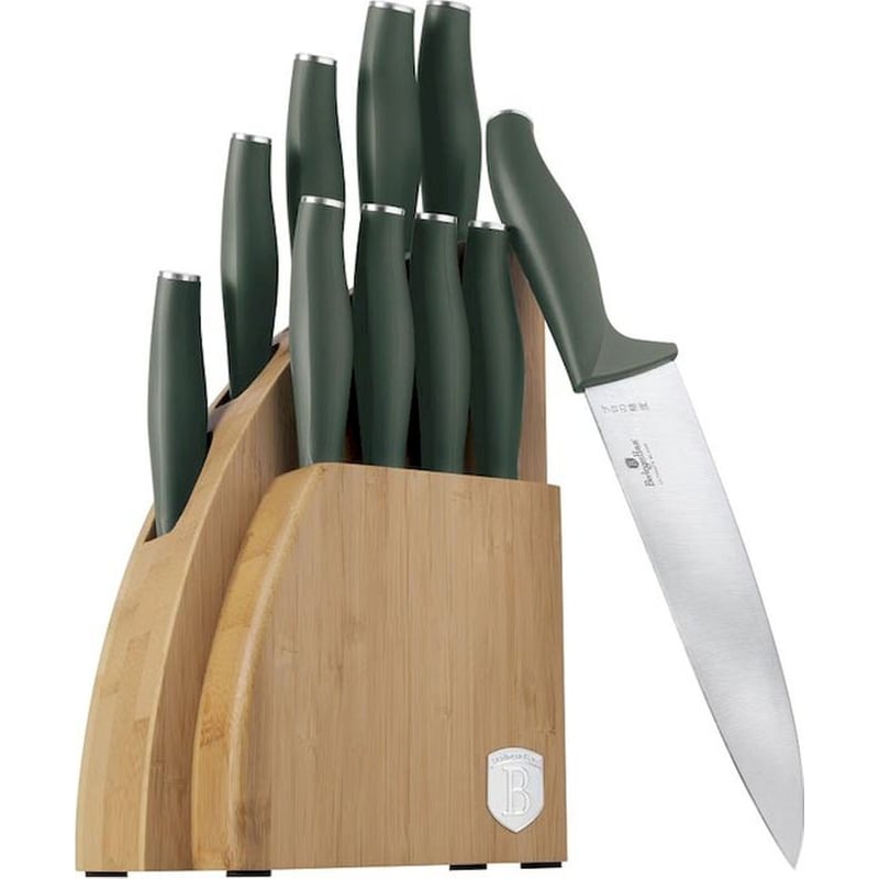 Σετ Μαχαίρια Berlinger Haus Matt Green από Ανοξείδωτο Ατσάλι με Βάση από Μπαμπού 10 Τμχ