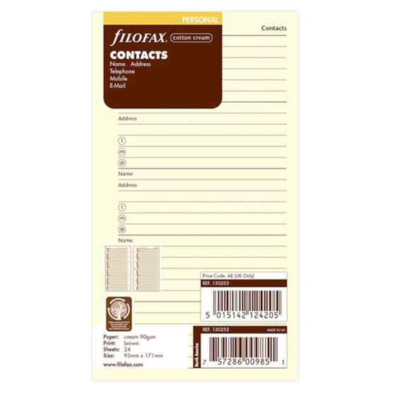 Ανταλλακτικά Φύλλα Ημερολογίου Filofax Per Cot Crm Name/add/email/tel/fax image 0