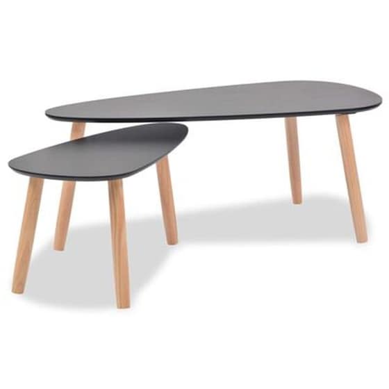 Σετ Τραπεζάκια Σαλονιού VidaXL από Μασίφ Ξύλο Πεύκου 2 Τμχ - Μαύρα image 0