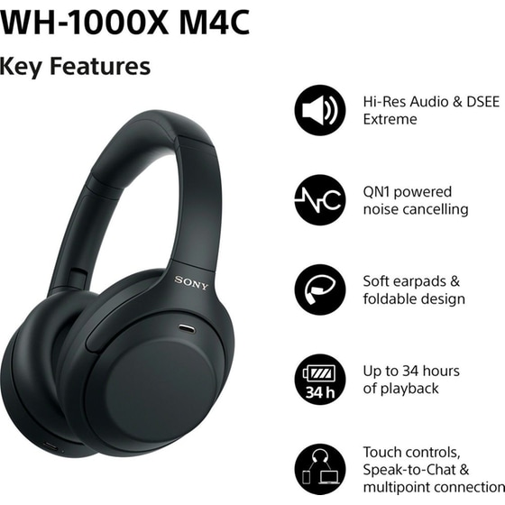 Sony WH-1000XM4C Ασύρματα Ακουστικά Κεφαλής Noise Cancelling - Black image 2
