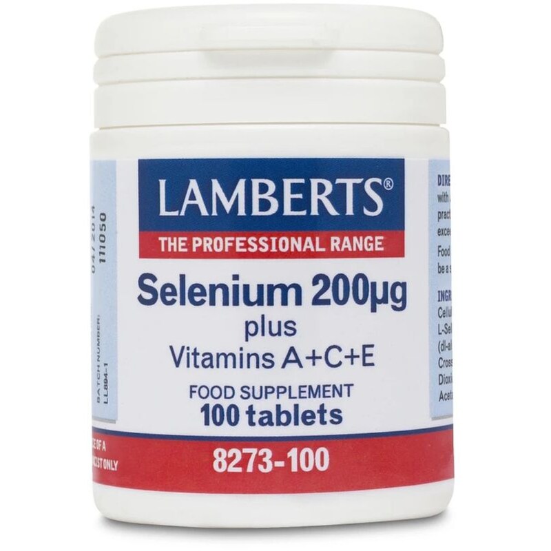 Ειδικό Συμπλήρωμα Διατροφής Lamberts - Selenium 200mg Plus Vitamin A+C+E - 100 Ταμπλέτες