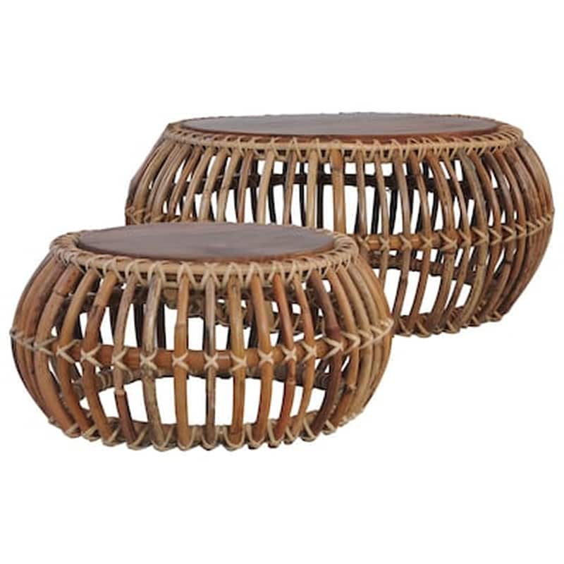 Σετ Τραπεζάκια Σαλονιού VidaXL από Γνήσιο Ρατάν 70x30cm - Καφέ VIDAXL