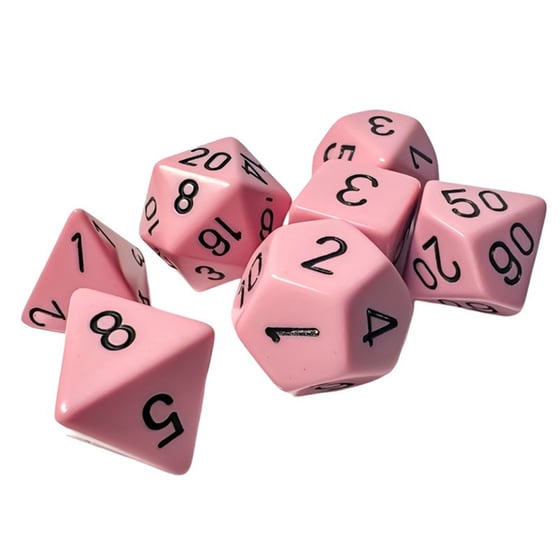 Opaque Pastel Pink/Black Polyhedral 7-die Set CHESSEX image 0