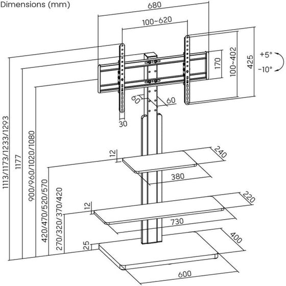 Βάση Τηλεόρασης Δαπέδου Brateck FS52-46T-02 Σταθερή 32'' - 75'' έως 40 kg image 1