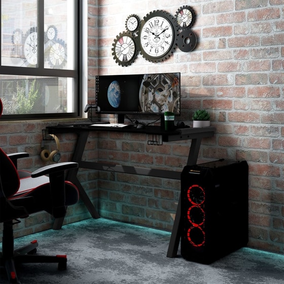 Γραφείο Gaming VidaXL με LED από Επεξεργασμένο Ξύλο 60x75cm - Μαύρο image 2