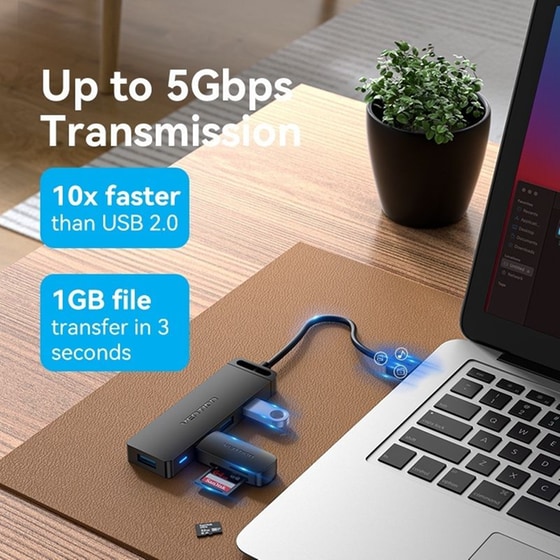 Vention Hub 4 Θυρών USB 3.0 με σύνδεση USB-A - Μαύρο image 2