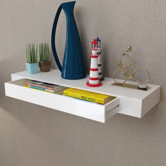 Ράφι Τοίχου VidaXL με Συρτάρι από MDF 80x25x8 cm - Λευκό image 3