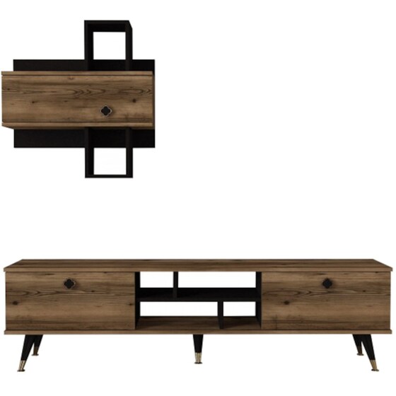 Έπιπλο Τηλεόρασης 24Mall Boom από Μοριοσανίδα 180x35x49 cm - Καφέ/Μαύρο image 0