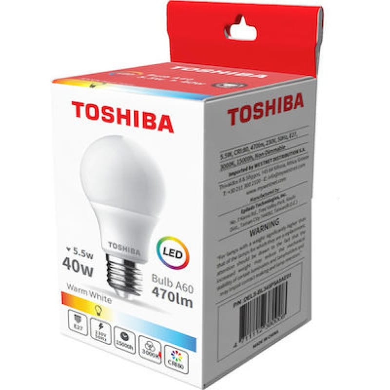 Λάμπα LED Toshiba A60 E27 5.5W 3000K - Θερμό Λευκό TOSHIBA