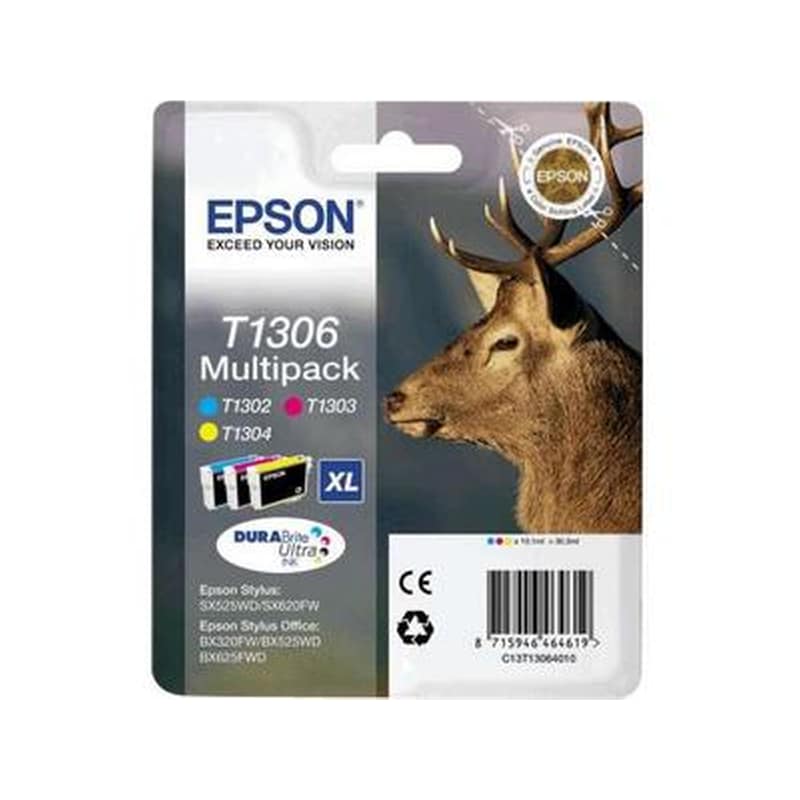 Epson T1306XL Κυανό / Ματζέντα / Κίτρινο Πακέτο 3 Μελανιών Εκτυπωτή C13T13064010 EPSON