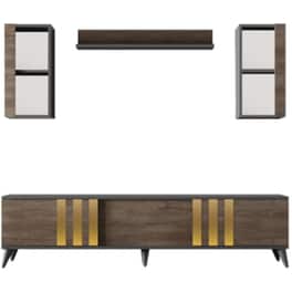 Έπιπλο Τηλεόρασης 24Mall Tricolore από Μοριοσανίδα 180x30x47 cm - Καφέ/Μαύρο/Χρυσό