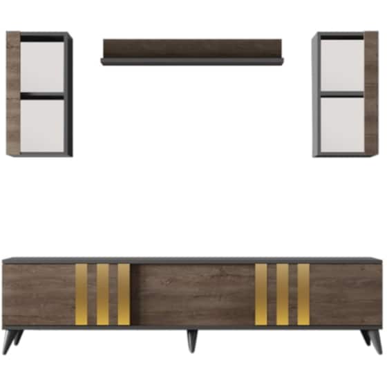 Έπιπλο Τηλεόρασης 24Mall Tricolore από Μοριοσανίδα 180x30x47 cm - Καφέ/Μαύρο/Χρυσό image 0