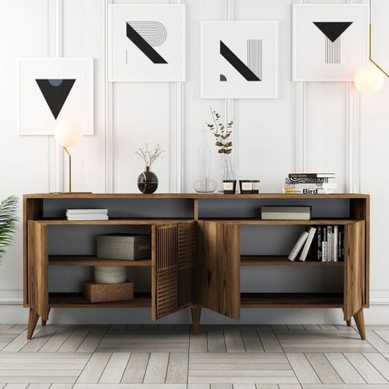 Μπουφές 24Mall Pavia από Μοριοσανίδα/Πλαστικό 180x35x78.6 cm -Καρυδί image 2