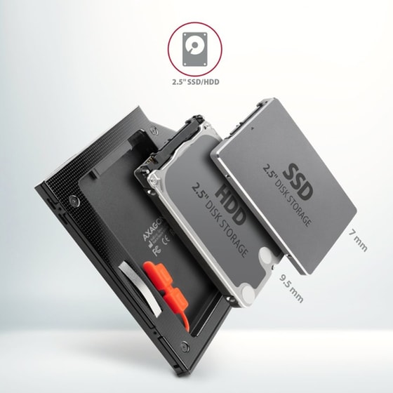 AXAGON RSS-CD09 Caddy 9.5mm για 2.5" SSD/HDD σε DVD Slot με LED Αλουμινίου image 2