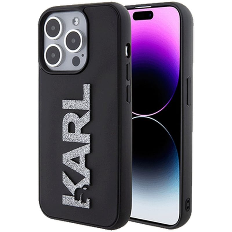 Θήκη Apple iPhone 15 - Karl Lagerfeld 3D Logo Glitter Back Cover - Black