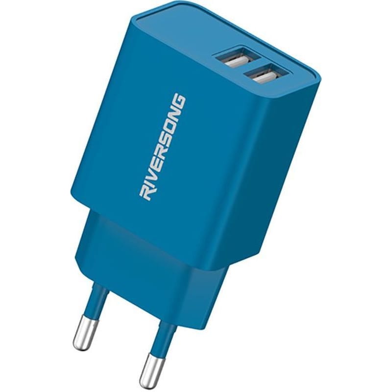 Φορτιστής Πρίζας Riversong SafeKub D2 2.4A 2x USB-A 35W - Blue