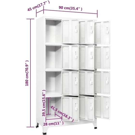 Φοριαμός VidaXL Μεταλλικός 90x45x180 cm - Λευκό image 7