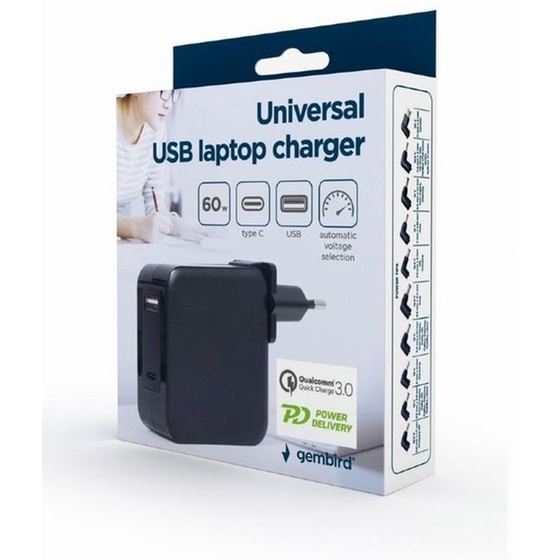 Φορτιστής GEMBIRD NPA-PD60-01 Universal για laptop με σετ βυσμάτων - 60 W image 3