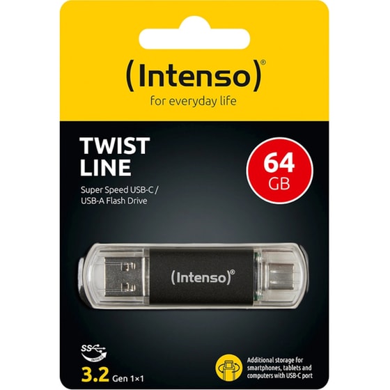 Intenso Twist Line 64GB USB 2.0 Stick με σύνδεση USB-A & USB-C Μαύρο image 1