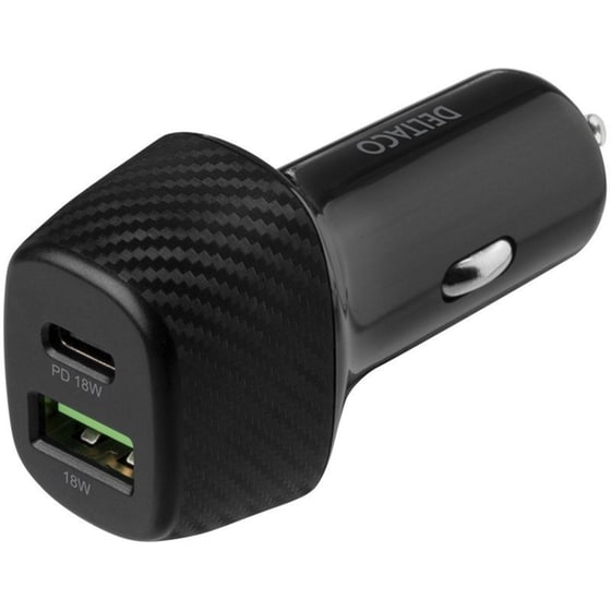 Φορτιστής Αυτοκινήτου Deltaco USBC-CAR120 1x USB-A 18W/1x USB-C 18W - Μαύρο image 0