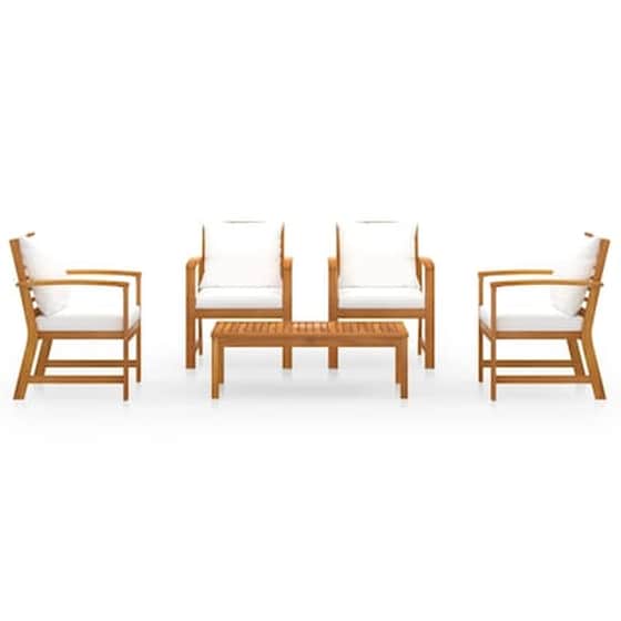 Σετ Σαλόνι Κήπου Vidaxl από Μασίφ Ξύλο Ακακίας με Μαξιλάρια 5 Τμχ - Λευκό image 2