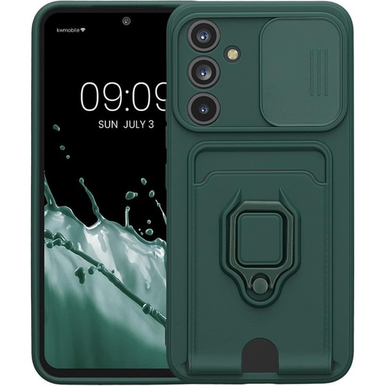 Θήκη Samsung Galaxy A54 - Θήκη Σιλικόνης με Κάλυμμα για την Κάμερα / Υποδοχή Κάρτας & Μεταλλικό Ring Holder - Moss Green image 0